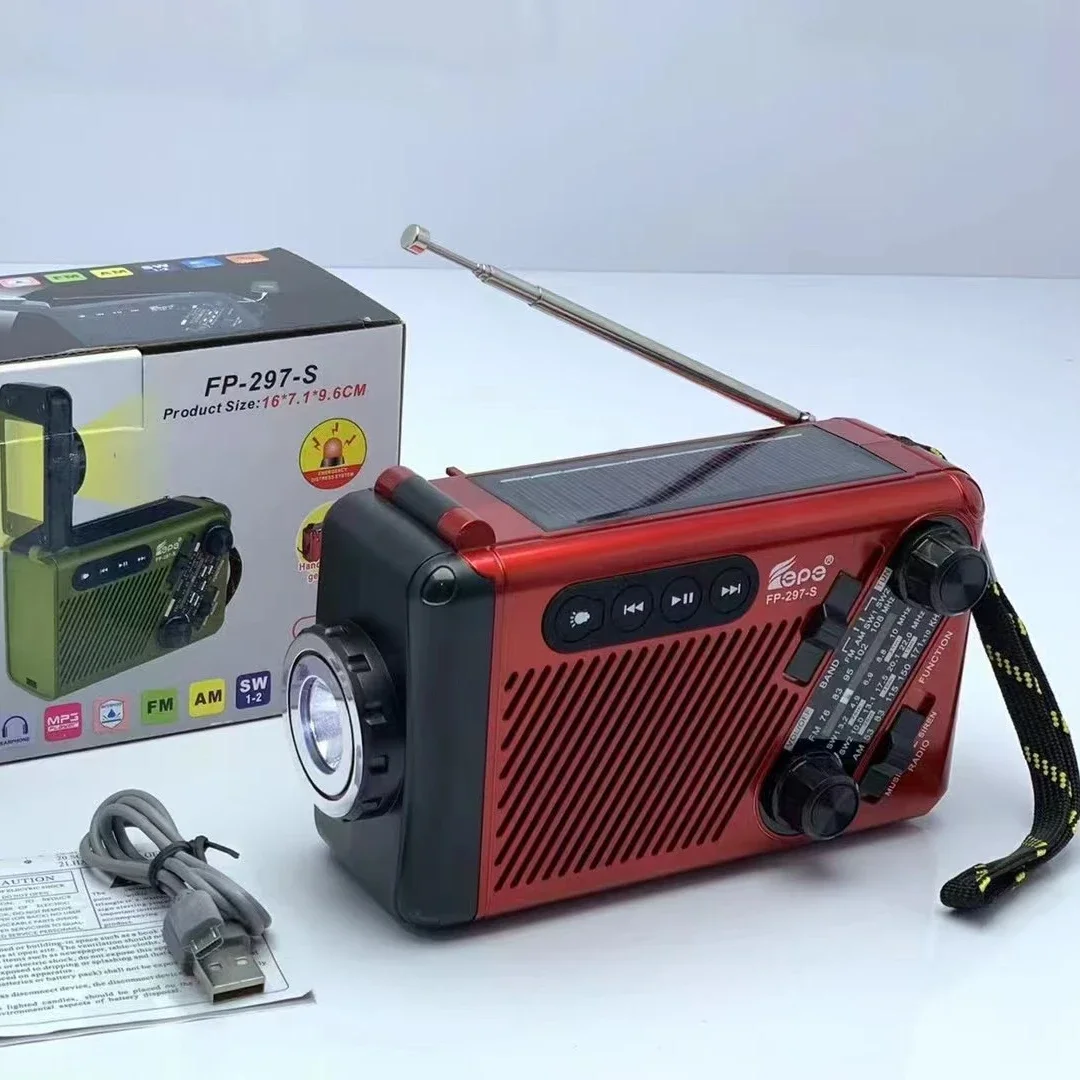 FEPE FP-297-S Emergency Solar Hand Crank Dynamo Noaa Weather Band Radio With Flashlight