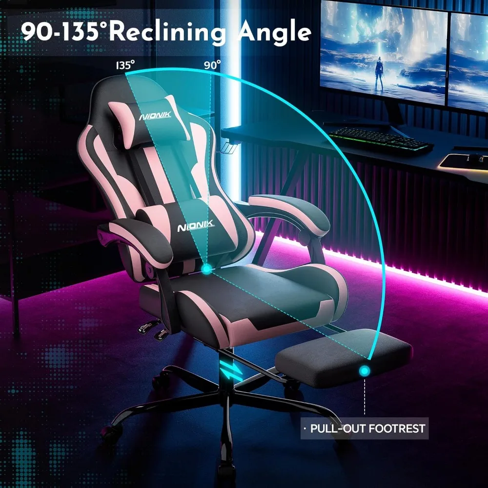 Ergonomic Gaming and Office Chair with Footrest, Lumbar Support, Height Adjustment, Swivel Seat, Headrest view 4