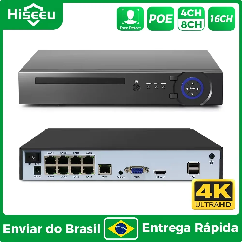 

Hiseeu 8CH/16CH 4K POE NVR For POE IP Surveillance Camera System Kit 8MP 5MP 4MP H.265+ CCTV NVR Home Audio Record ONVIF XMEye