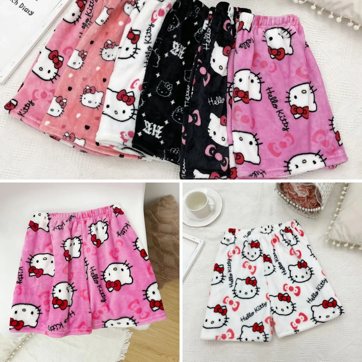 Hello Kitty Summer Shorts Pants Sanrio Athletic Kawaii Y2K flanella Ladies pigiama Pants Girl Gift Women Casual House Pants