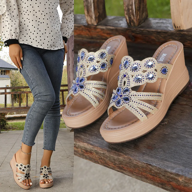 

Женские тапочки на наклонном каблуке с круглым носком, повседневные удобные весенне-летние сандалии с открытым носком