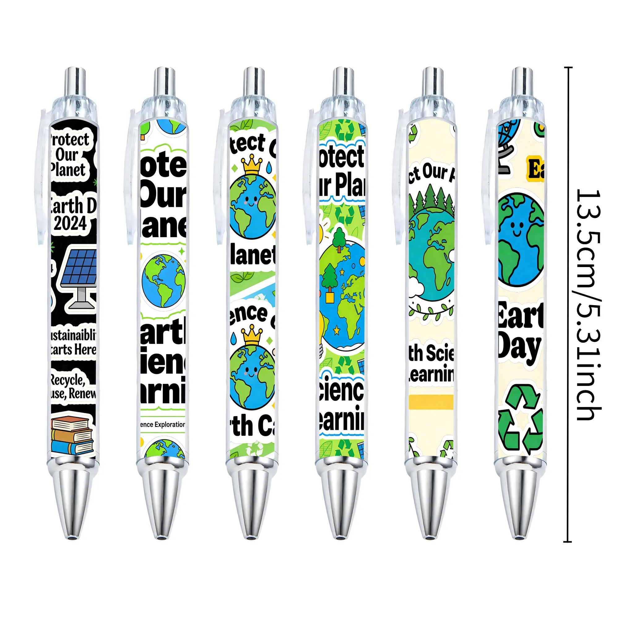 6pcs Earth Protection Science Popularization Theme Press Ballpoint Pen Student Daily Writing Ballpoint Pen