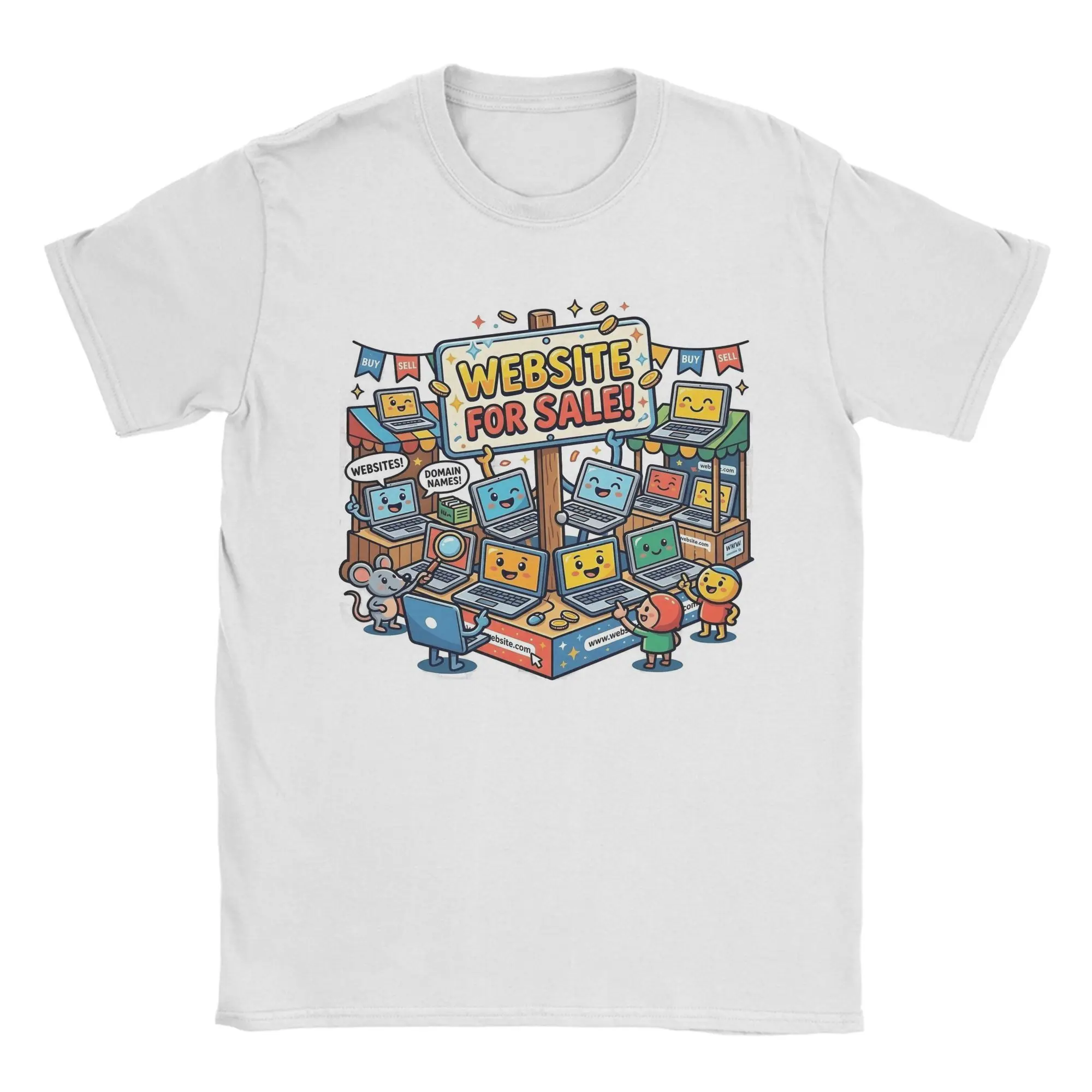 Camiseta de algodón con cuello redondo y manga corta para hombre, talla grande, con diseño de dibujos animados del mercado de laptops, de la colección Website For Sale