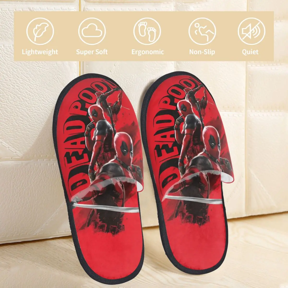 Winter House Cotton Slippers Deadpool Accessories Household Fur Slides Slippers Bedroom Cozy Anti-skid Slides