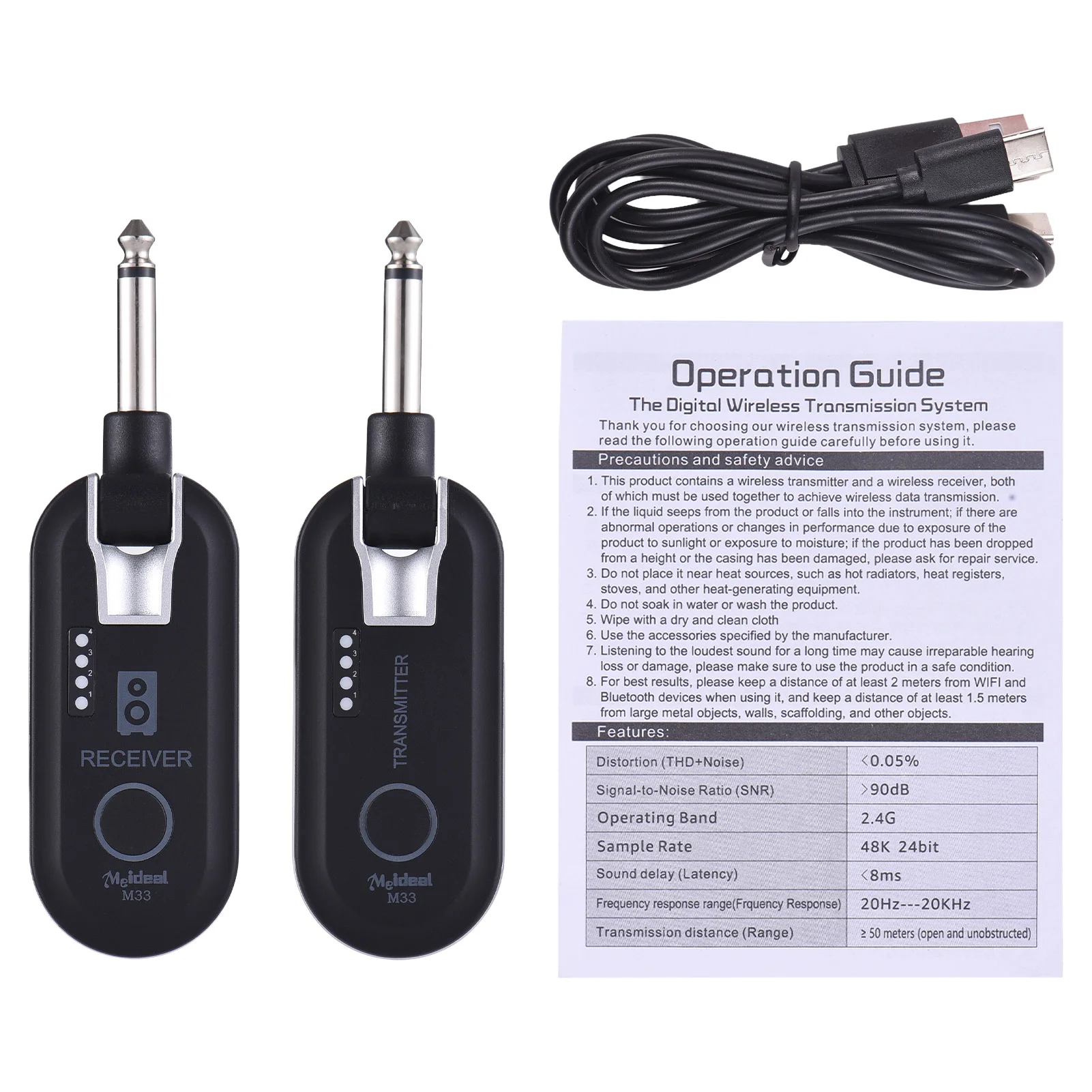 

2.4G Wireless Guitar System Rechargeable 230 Degree Rotatable Plug Guitar Transmitter Receiver Set Real-time