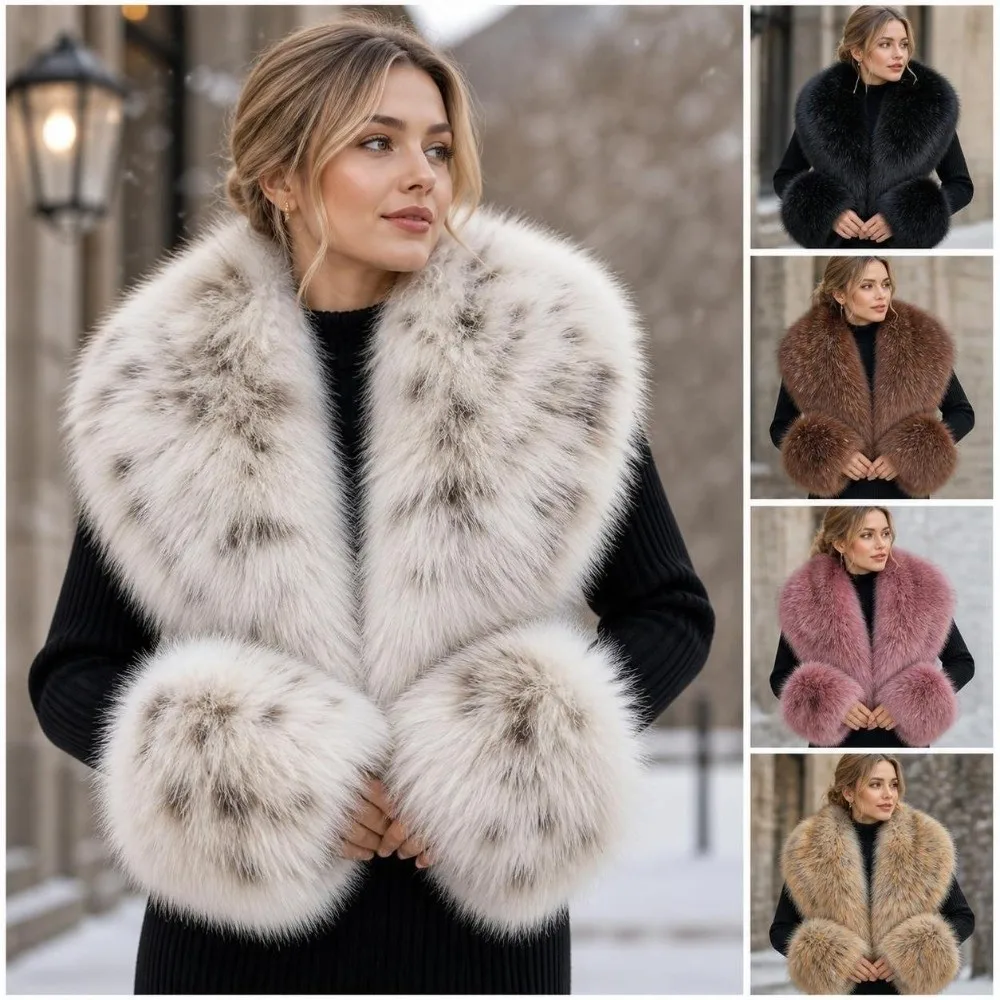 Large Size Faux Fur Collar Set V Shape Thick Warm Shawl Collar Wrap Detachable Oversized Decorative Fur Scarf For Women Winter