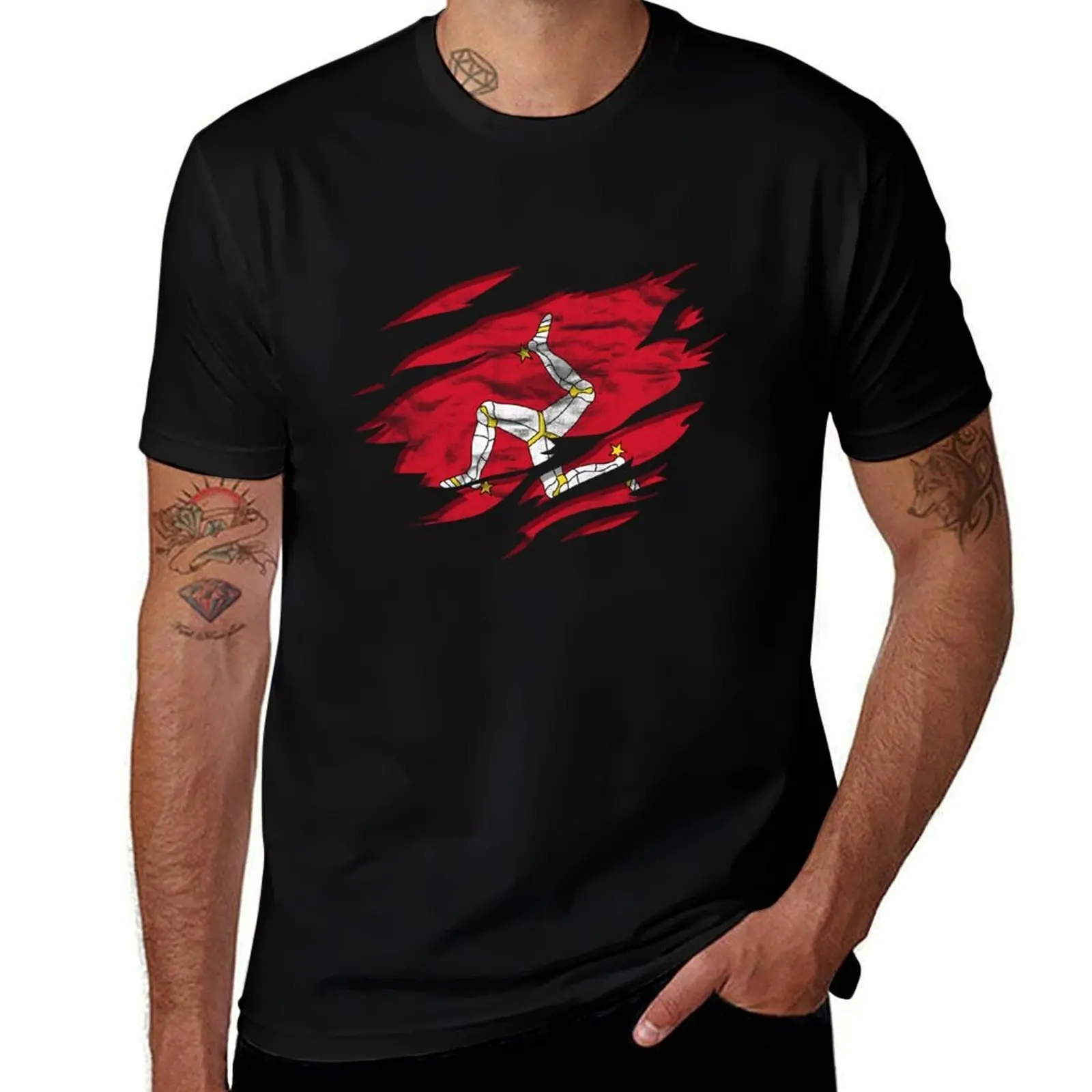 

Ripped Rip Open Isle of Man Flag Palm T-Shirt Personalized t-shirt luxury designer plus sizes mens cotton t shirts