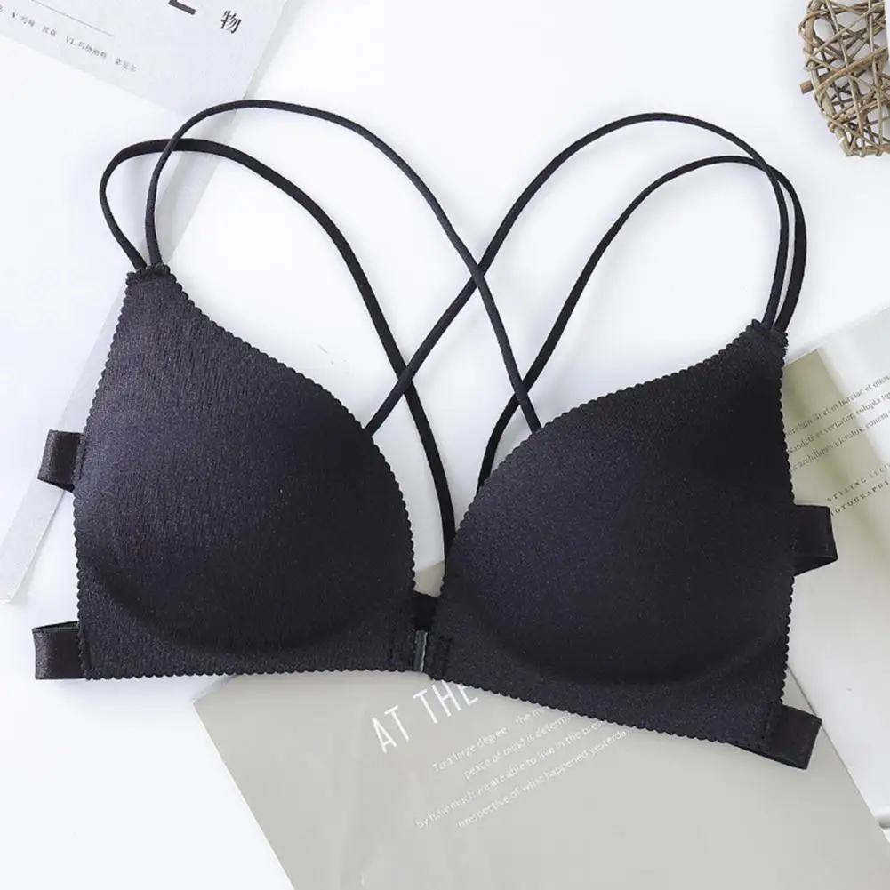 Wireless Bra Soft 3d Front Buckle Bra Padded Push Up Bra with Back Spaghetti Straps Women's Underwear for Breast