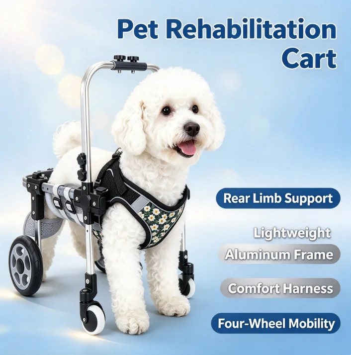 Pet Wheelchair Dog Hind Leg Rehabilitation Mobility Aid 4 Wheels Adjustable Support Cart Paralyzed Puppy Walking Assistant Frame