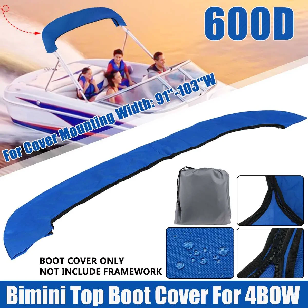 Boat Cover 4 BOW Bimini Top Boot Cover No Frame 600D Waterproof Winter Snow Sunshade Marine Cover Boat Accessories