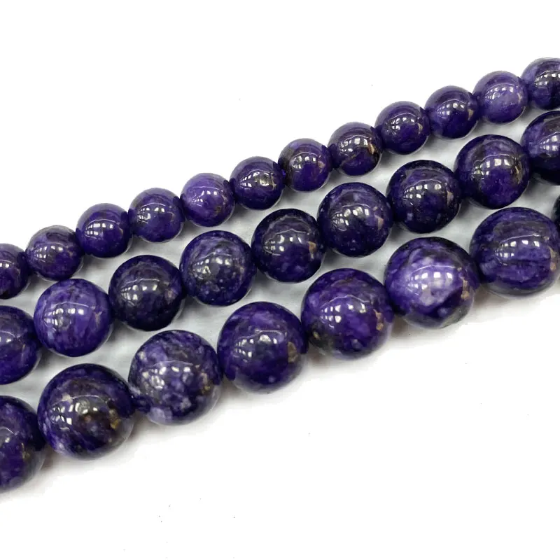 

Fine Natural Round Gemstone Beads Purple Charoite For Jewelry Making DIY Women's Bracelet Necklace Charms 6/8/10MM 15''