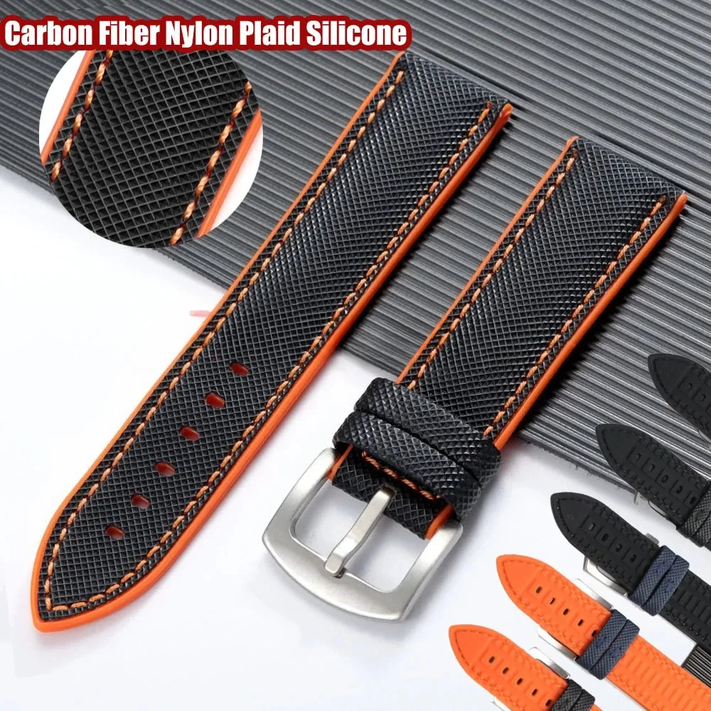 ألياف الكربون النايلون منقوشة سيليكون حزام 20 مللي متر 22 مللي متر 24 مللي متر ل IWC ل كاسيو ل 2026 ل أوميغا المطاط حزام الساعات سوار عالمي #1