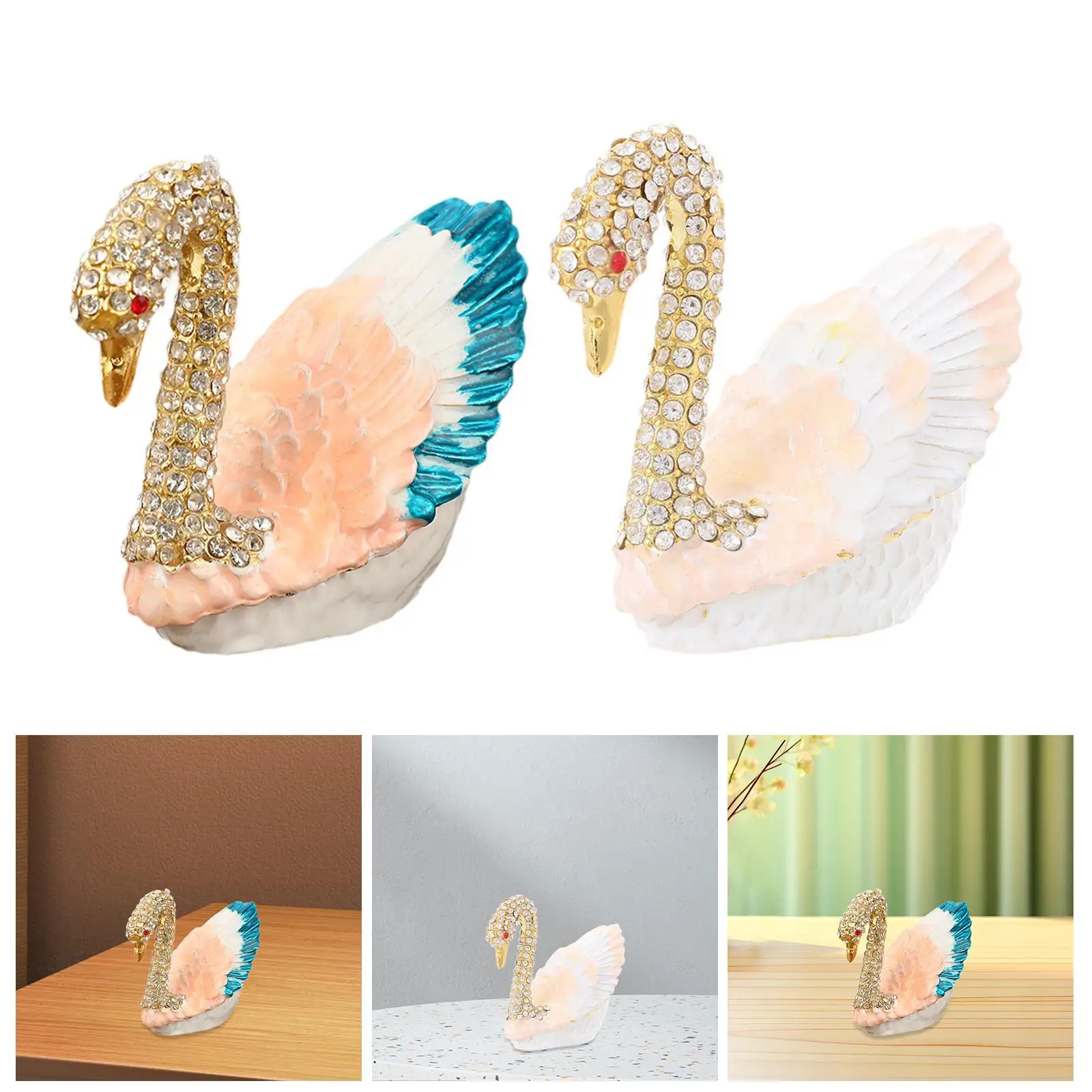 

Шкатулка для драгоценностей в форме лебедя с эмалью и стразами, женская ручная роспись, милые поделки