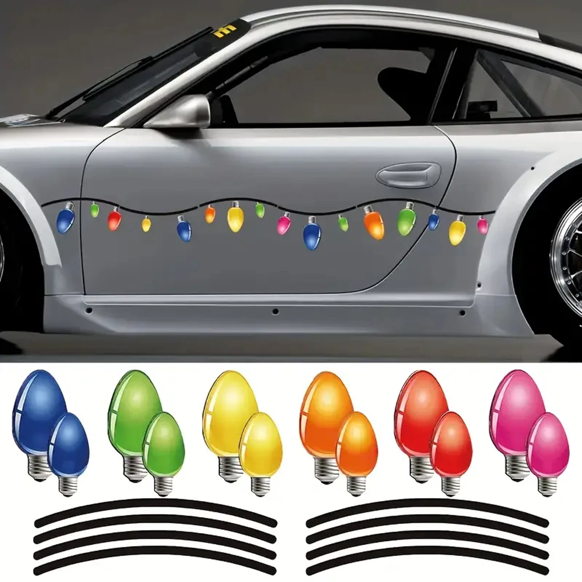 20 Pieces Christmas Car Stickers Set - Holiday Light Bulb Pattern, Easy to Peel and Stick Holiday Decorations for Cars