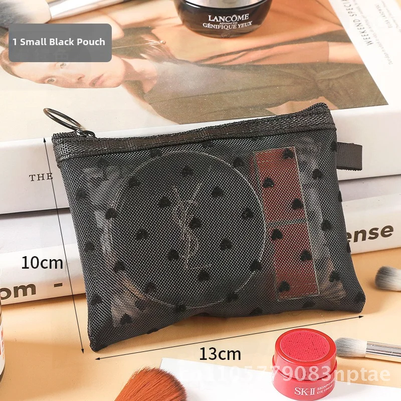 

Portable Mini Mesh Makeup Bag Small Lipstick Cosmetic Carry-on Urban Minimalist Nylon Bag with Heart-shaped Design