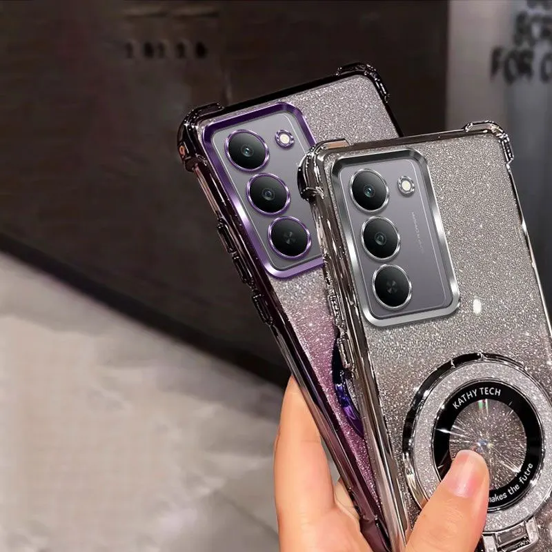 حافظات هاتف Redmi15 مع حامل Bing بريق حافظة من السيليكون المقاوم للصدمات لهاتف Xiaomi Redmi 15 15C 4G 5G POCO C85 غطاء Coque Braket