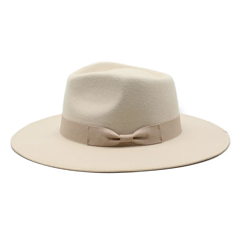 Chapeau haut de forme de jazz beige à bord couvert pour hommes et femmes, casquette Fedora en feutre S Bowvétérans t, goutte d'eau, européen et américain