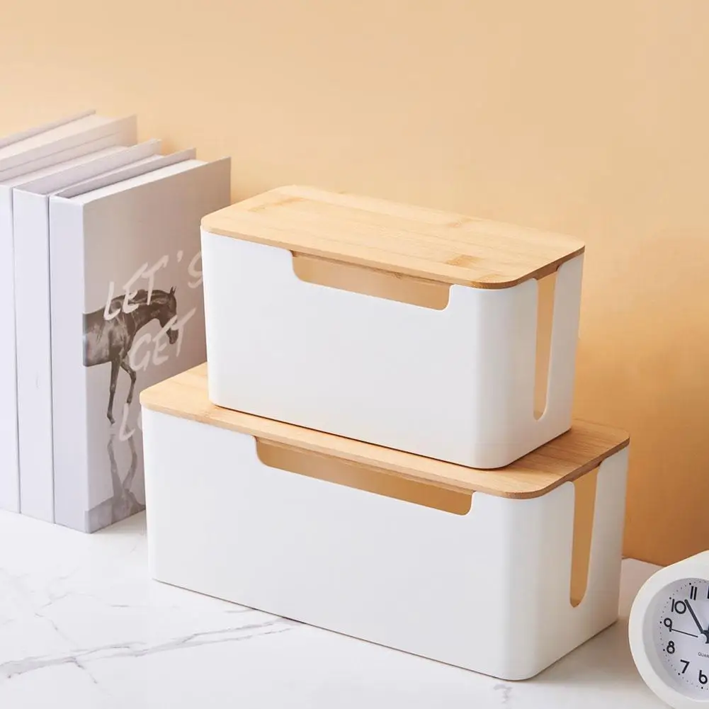 Cable Storage Box Wooden Power Line Wire Data Cable Management Organizer Anti-Dust Dust Charger Socket Storage Bin