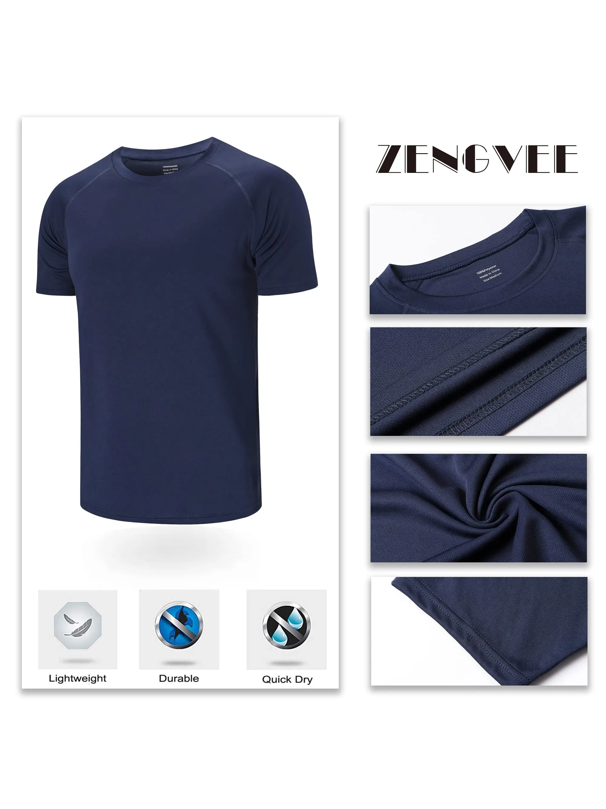 ZengVee Camisas para correr, camisetas de entrenamiento para hombre, camisetas deportivas, camisetas para hombre, camisetas transpirables con cuello redondo para hombre