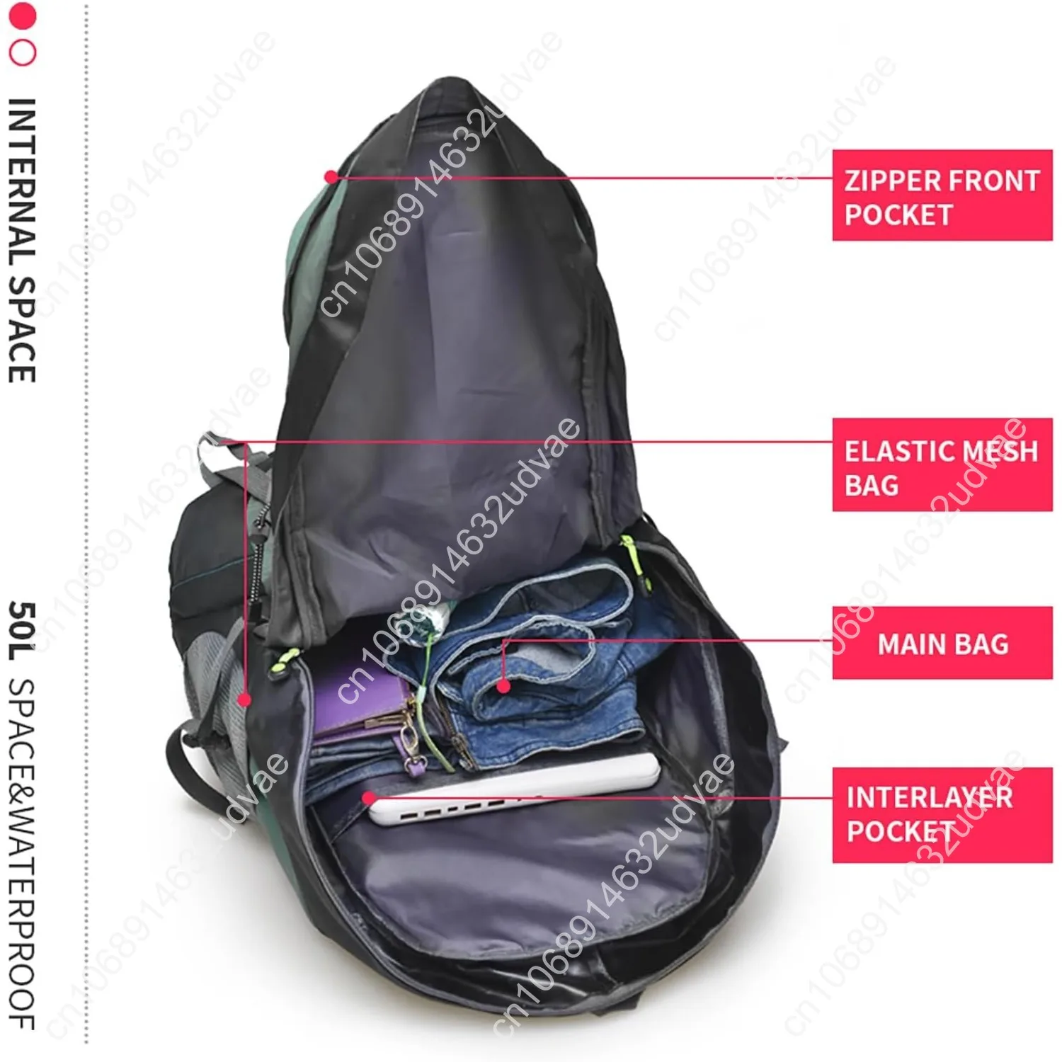 Bseash 50L Hiking Backpack, Water Resistant Lightweight Outdoor Sport Daypack Travel Bag for Camping Climbing Skiing Cycling (Ar