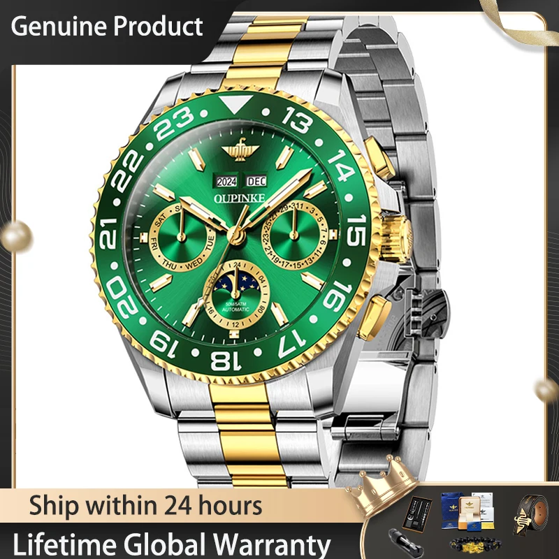 

Мужские спортивные часы OUPINKE 3271 класса люкс, автоматические, механические ﻿ Водонепроницаемые часы с вечным календарем и фазами Луны для подарка