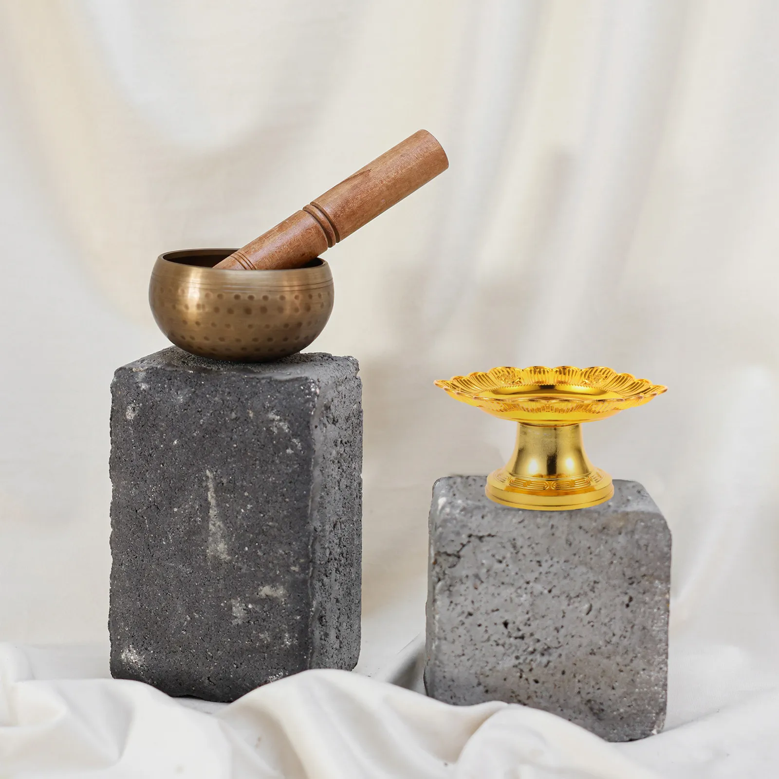 7Inch 18Cm Lotus Flower Offering Plate Gold Buddha Worship Fruit Tray Ceremony Blessing Decorative Fruit Bowl
