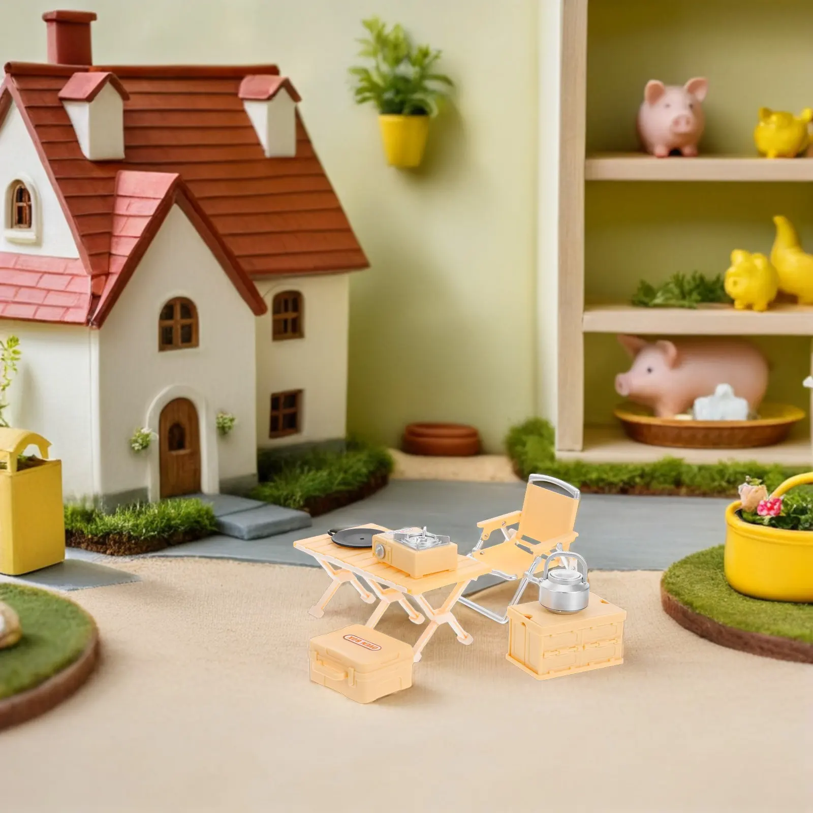 1Set Children Outdoor Playset Miniature Picnic Table Folding Chair Camping Stove Pretend Play Creative Learning Kids Exploration