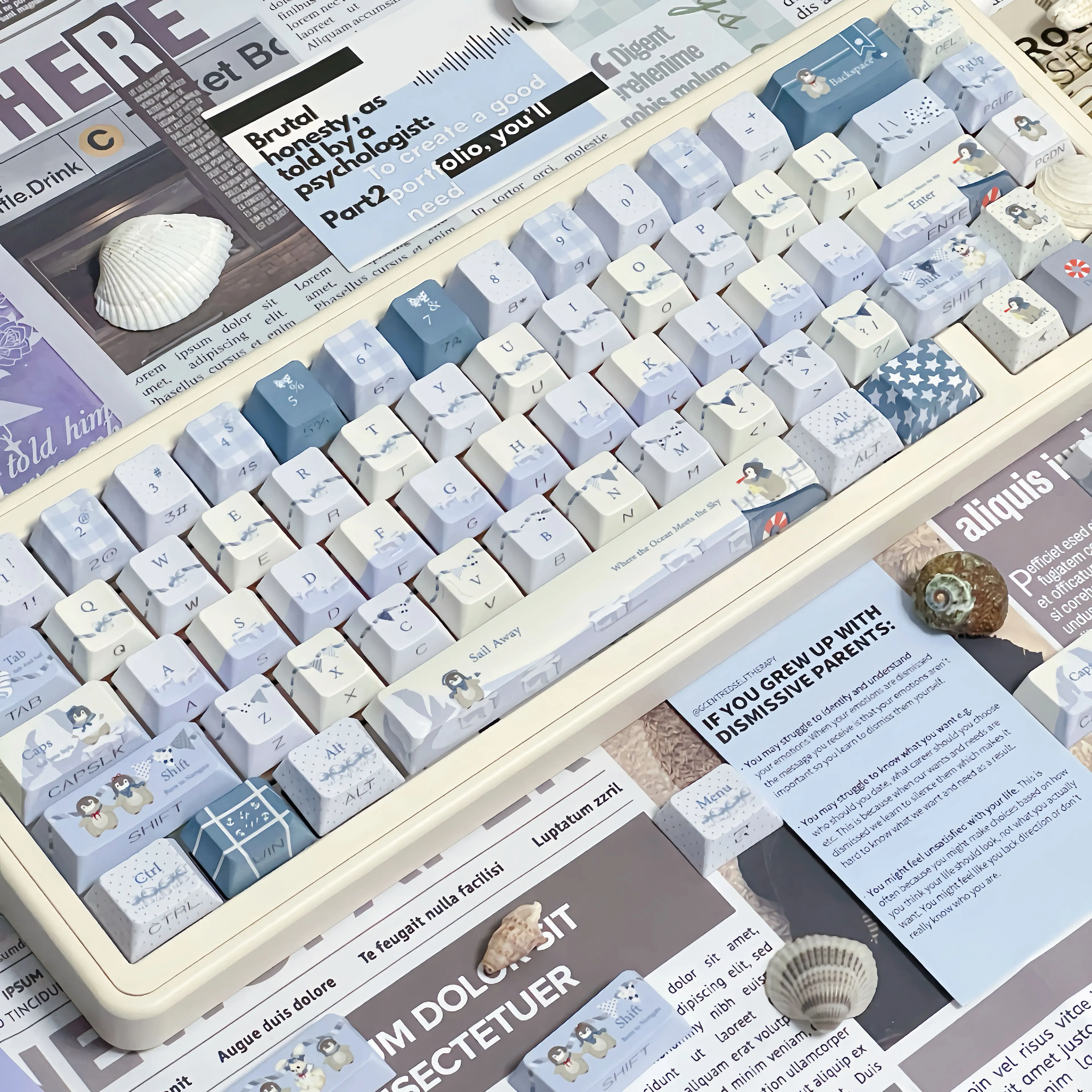 120 Keys Cute Penguin Moa Keycaps PBT Dye-Sub Translucent Keycaps Side Print Gaming Key Cap for ANSI 61 68 87 104 108 Keyboard