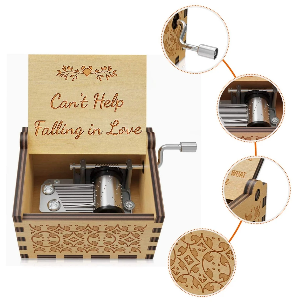 Wife Birthday Presents Valentines Day Gift Can't Help Falling in Love Vintage Music Box Hand-Cranked Engraving