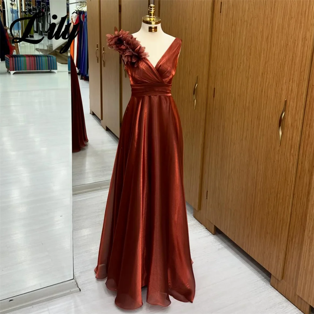 

Lily V-Neck Prom Dress Sleeveless Tank Stain Celebrity Dresses Women's Evening Dress Beach Pleats Formal Gown Dresses 프롬 드레스