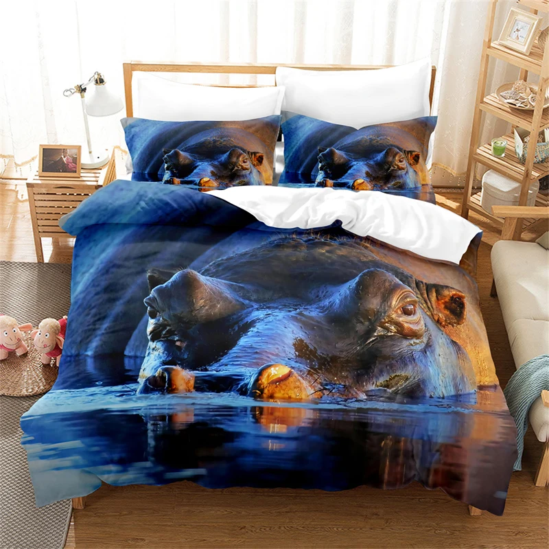 Hippo Digital Printing Bedroom Bedding Three Piece Soft Duvet Cover Fashion Comfortable Quilt Cover Pillow Cover