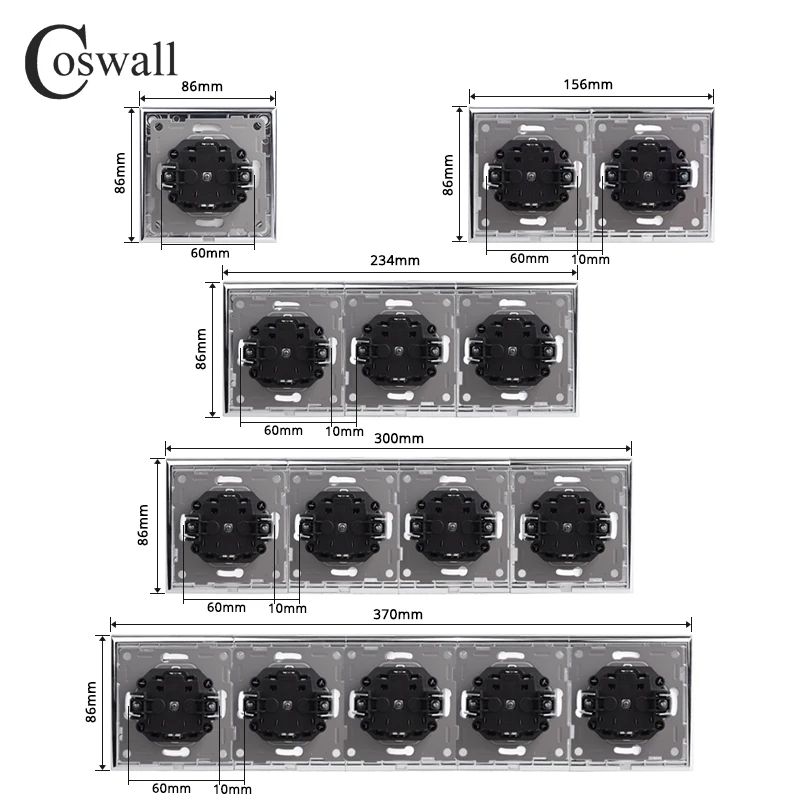 COSWALL Gold Glass Panel Wall / Rocker Switch EU Schuko Socket USB Type-A & C Charger Internet Satellite TV Module DIY