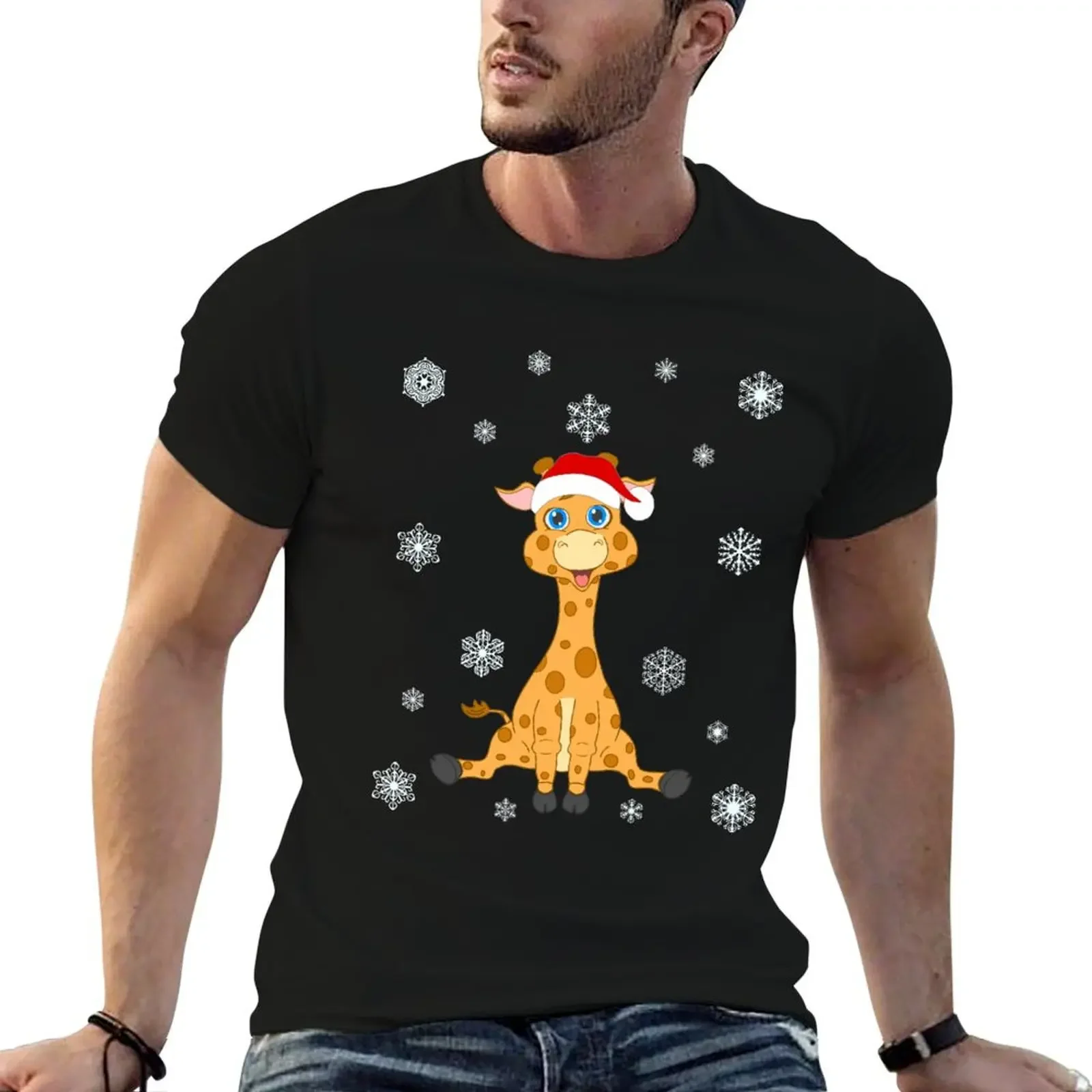 

Cute baby giraffe santa cartoon illustration T-Shirt Blouse plain blanks shirts graphic plain t shirts men