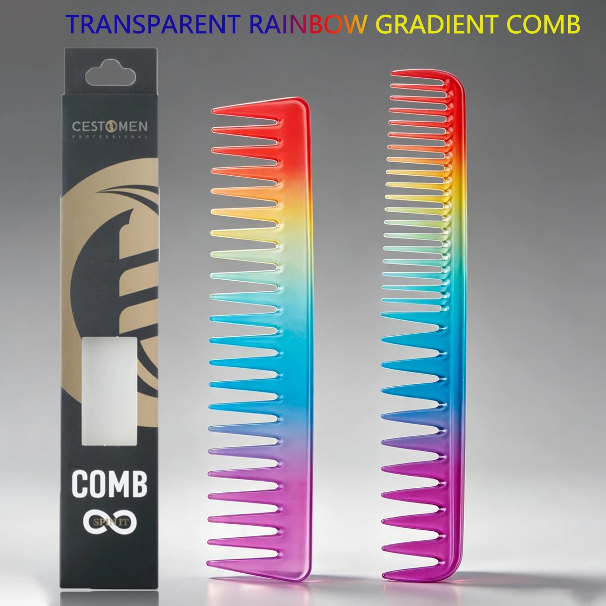 1Pcs Rainbow Gradient Wide Tooth Comb Detangling Hair Comb Heat Resistant Hair Styling Comb Salon Home Wet Dry Hairdressing Tool