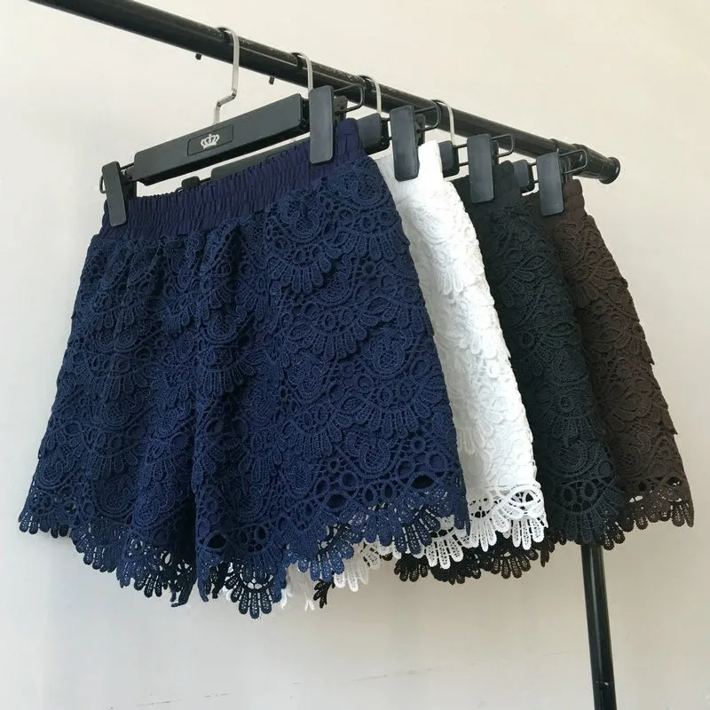 8 Colors Hollow Lace Shorts Women Hotpants Summer Black Shorts Feminino Women Short Beach Elastic High Waist Sexy Shorts Re2425