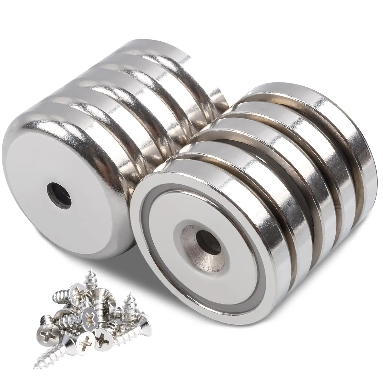 10Pcs Rare Earth Magnets Heavy Duty with Countersunk and Screws for Wall Magnet 32mm Ring Pot Magnet Disc Magnets for Tool Stora