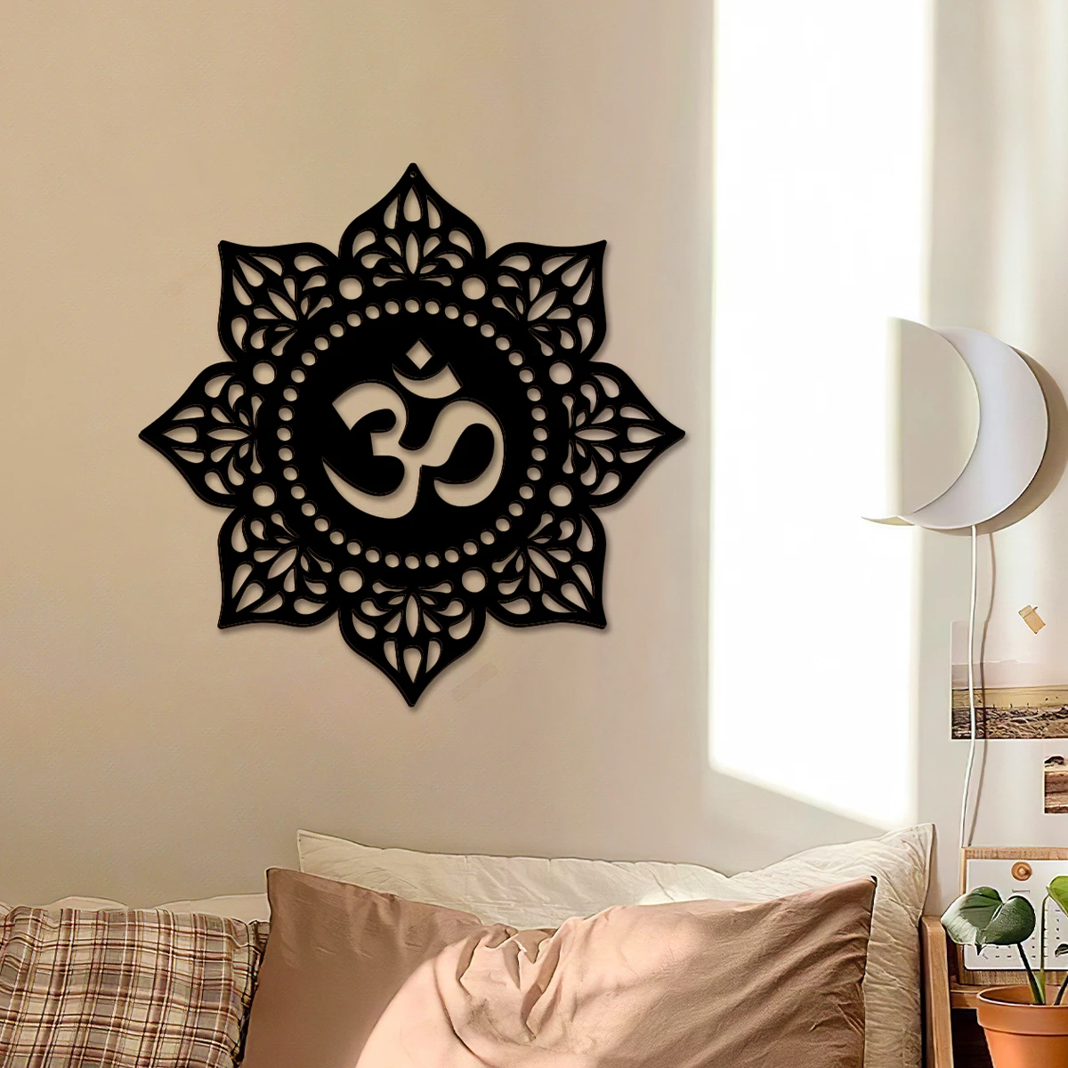1PC, Creative Black Wooden Laser-Engraved EID Eight-Petal Flower-Shaped Retro Pattern Decorative Pendant