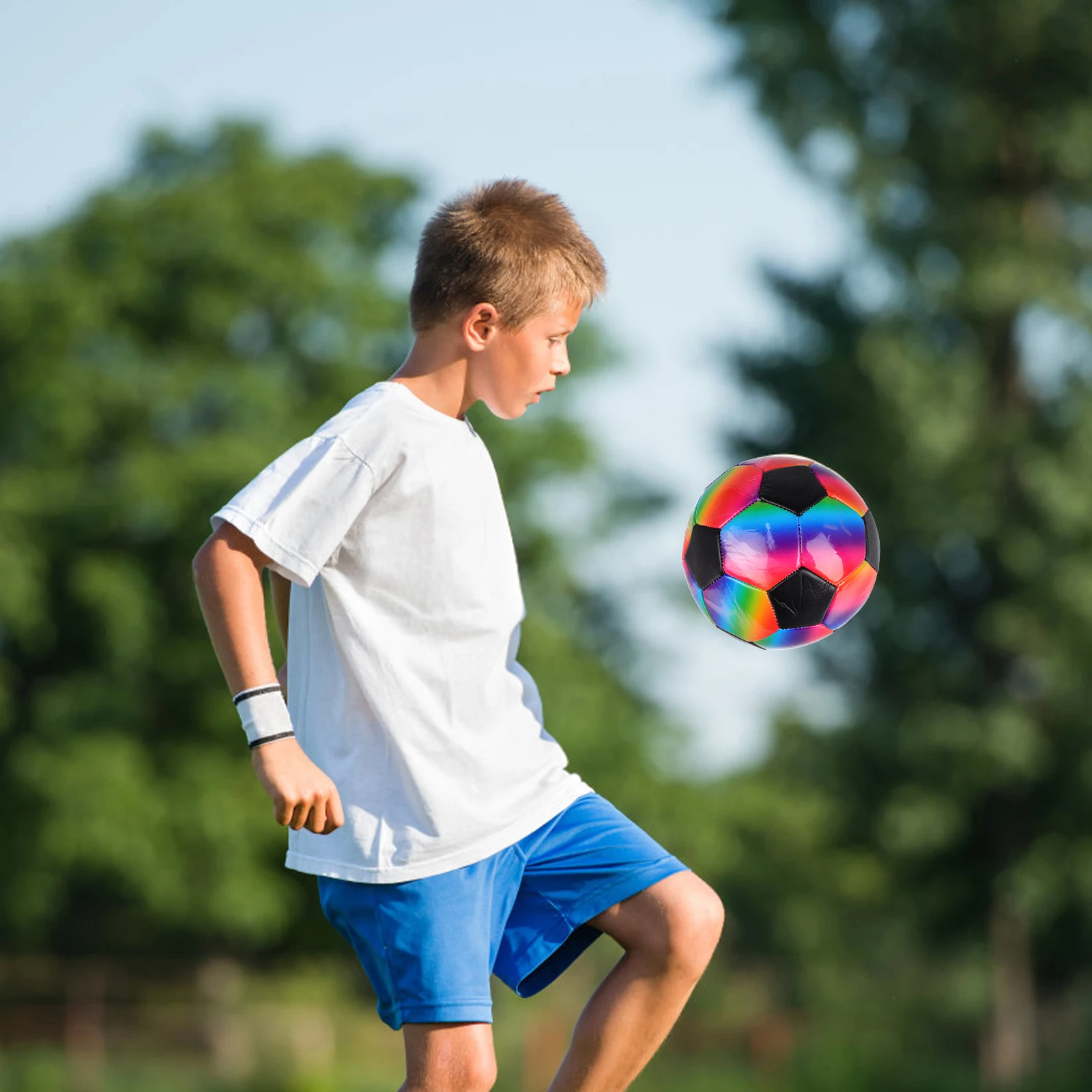 Bolas de futebol arco-íris 21,5 cm PVC Futebol inflável para crianças meninas meninos tamanho 5 brinquedos escola jardim jogar