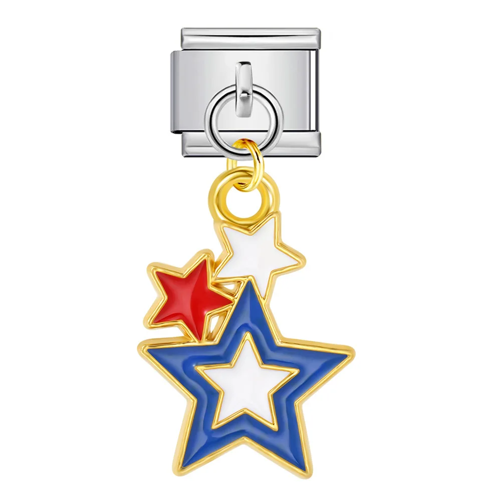 WG 1pc Italian Modular Bracelet Stainless Steel American Flag Independence Day Elements Pendant For DIY Modular Bracelet Jewelry