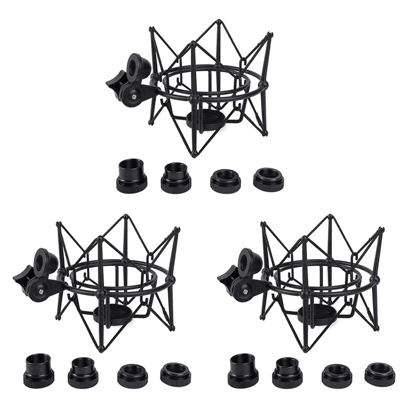 

N11R- 3X Microphone Shock Mount Adjustable Mount Recording Mic Stand Metal Bracket Pod Microphone Stand (Black)