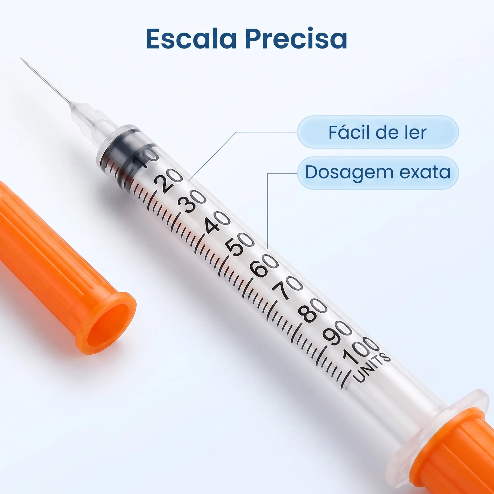 25 oder 100 Stück 1ml 30G 8mm Sterile Insulinspritze, Orangefarbener Deckel, mit Nadel, Einzeln Verpackt für Haustiere und Nutztiere – Detail 3