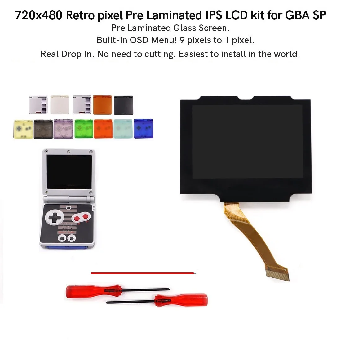 

Easy to Install Drop In GBA SP 3.0" Original Size IPS LCD For Gameboy ADVANCE SP No Need to Cuting Shell