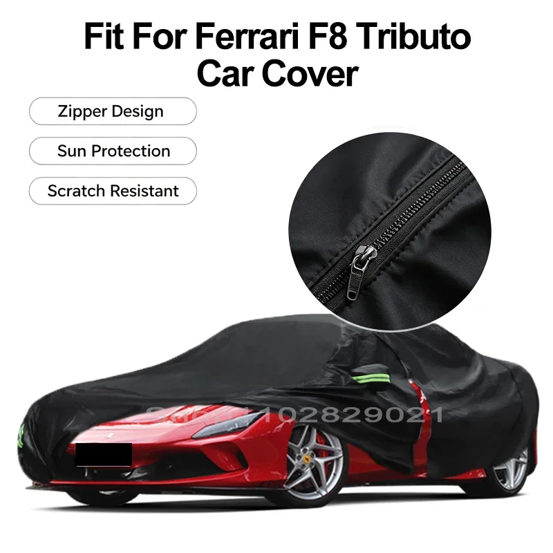 Zipper Door Waterproof Car Cover For Ferrari F8 Tributo Windproof Dustproof UV Protection All Weather Auto Protector