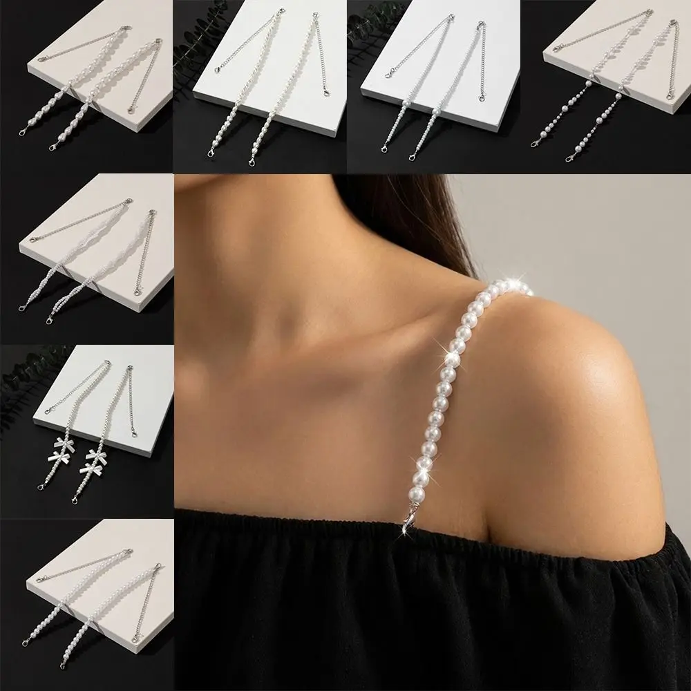 1Pair Fashion Pearl Underwear Straps Replacement Removable Shoulder Belts Adjustable Shoulder Straps for Women Girls