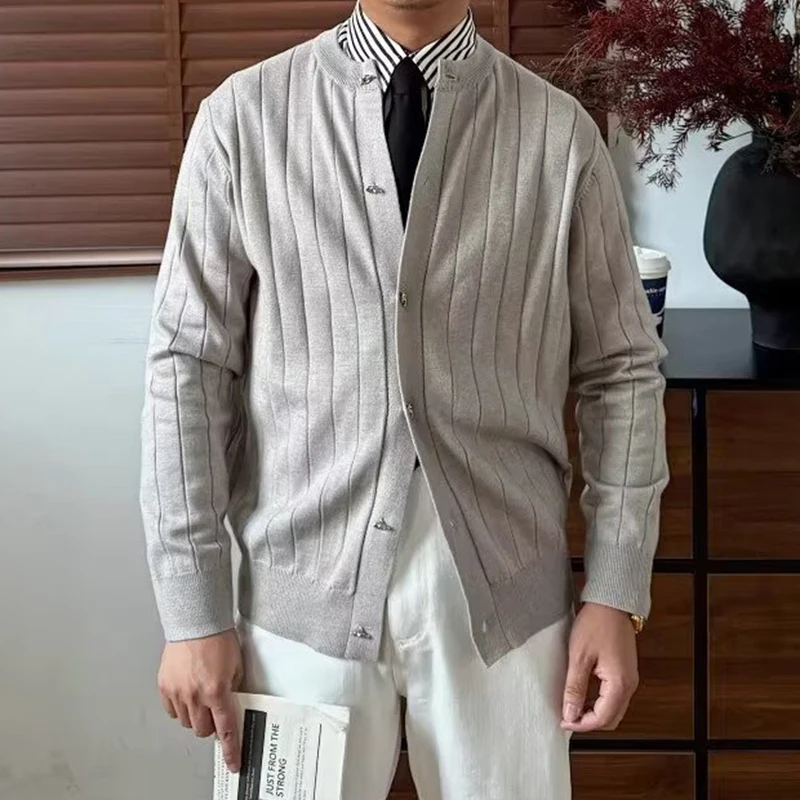 مكتب رجال الأعمال ملابس خارجية غير رسمية الخريف الشتاء موضة بلون سترة متماسكة القمم للرجال Vintage البلوزات المال القديم #4