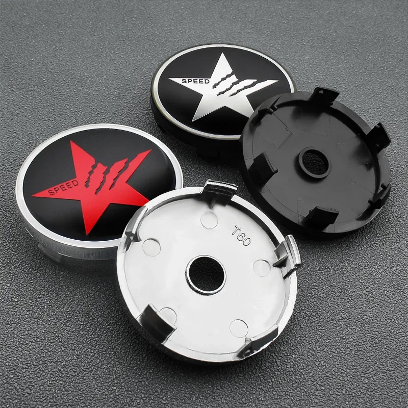 4pcs 56mm/60mm cool SPEED five-pointed star logo sticker Car Wheel Center Hub Cap Badge emblem Sticker Auto Styling Accessories