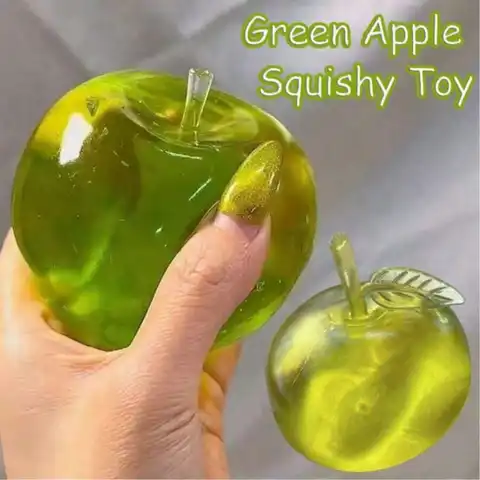 1pc Transparent Green Apple Squishy Toy, Soft Flour Filled Slow Rebound Stretchable Fidget Squeeze Toy, Realistic Fruit Stress Relief Sensory Toy, Aesthetic Clear Fruit Desktop Decor, Ideal Birthday Holiday Gift for Teens Women Office Workers Adults