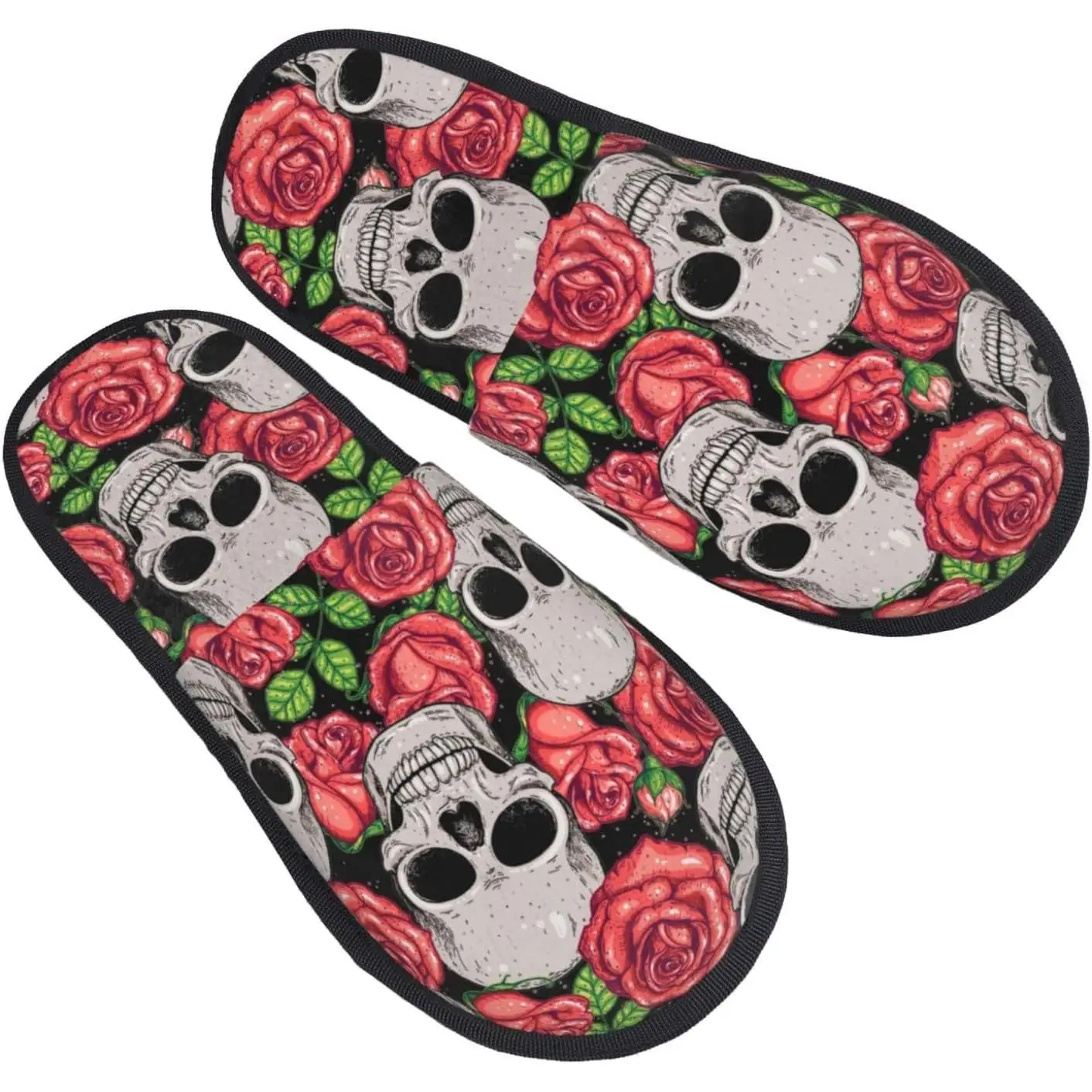 

Women'S Fuzzy Slippers Skull And Roses Warm Furry Slippers With Non Slip Winter Slip-On Indoor Outdoor Plush House Slippers