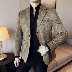 High Quality Checkered Suit Jackets Men British Style Casual Business Men Blazers Slim Fit Wedding Banquet Party Formal Jacket