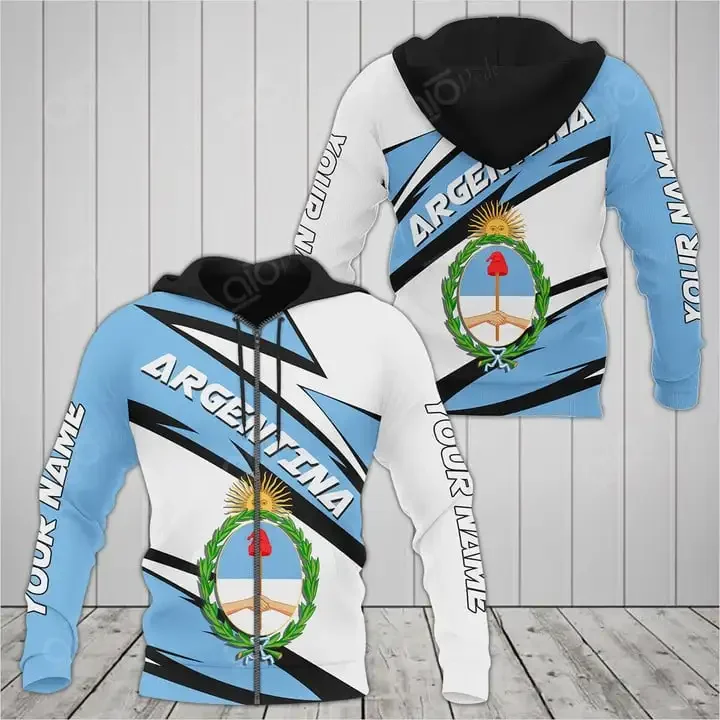 3D Printing Argentina Sports Flag Unique Men's/Women's Argentina National Emblem Casual Streetwear Hoodie/Zip Up/Sweatshirt